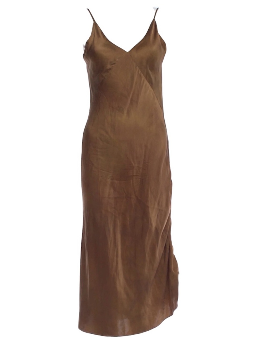 SVNR Vee Slip Dress Khaki Brown  Sz Medium 100% Silk